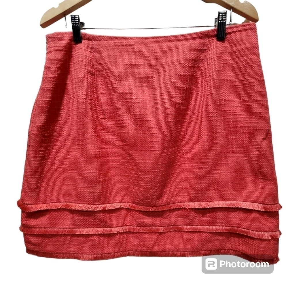 LOFT 12 Peach Fringed Layered Hem Work Career Skirt Wardrobe Staple